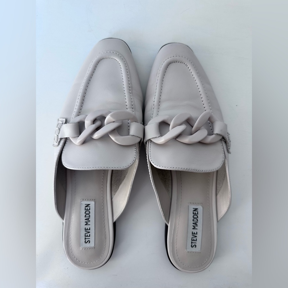 Steve Madden Women’s Cally Chain Mule Loafers - Neutral Beige Leather - Size 9